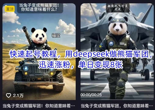 快速起号教程，用deepseek做熊猫军团，迅速涨粉，单日变现8张网赚项目-副业赚钱-互联网创业-资源整合小白搞钱网,分享免费网赚项目,网创资源,视频教程,网络资源的休闲小站