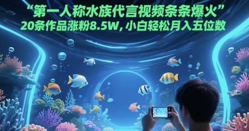第一人称水族代言视频条条爆火，20条作品涨粉8.5W，小白轻松月入五位数网赚项目-副业赚钱-互联网创业-资源整合小白搞钱网,分享免费网赚项目,网创资源,视频教程,网络资源的休闲小站