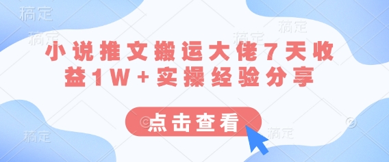 小说推文搬运大佬7天收益1W+实操经验分享网赚项目-副业赚钱-互联网创业-资源整合小白搞钱网,分享免费网赚项目,网创资源,视频教程,网络资源的休闲小站