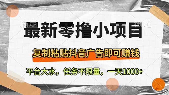 （14230期）最新零撸小项目，复制粘贴抖音广告即可赚钱，平台大水，任务不限量，一…网赚项目-副业赚钱-互联网创业-资源整合小白搞钱网,分享免费网赚项目,网创资源,视频教程,网络资源的休闲小站