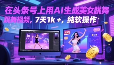 在头条号上用AI生成美女跳舞视频，7天1k+，纯软件操作网赚项目-副业赚钱-互联网创业-资源整合小白搞钱网,分享免费网赚项目,网创资源,视频教程,网络资源的休闲小站