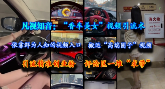 凡视知音：“香车美女”视频引流术，依靠鲜为人知的视频入口，搬运“高端圈子”视频，引流精准创业粉，评论区一堆“求带”网赚项目-副业赚钱-互联网创业-资源整合小白搞钱网,分享免费网赚项目,网创资源,视频教程,网络资源的休闲小站