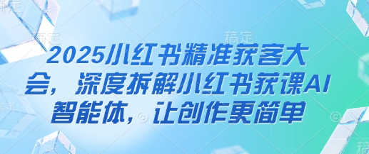 2025小红书精准获客大会，深度拆解小红书获课AI智能体，让创作更简单网赚项目-副业赚钱-互联网创业-资源整合小白搞钱网,分享免费网赚项目,网创资源,视频教程,网络资源的休闲小站